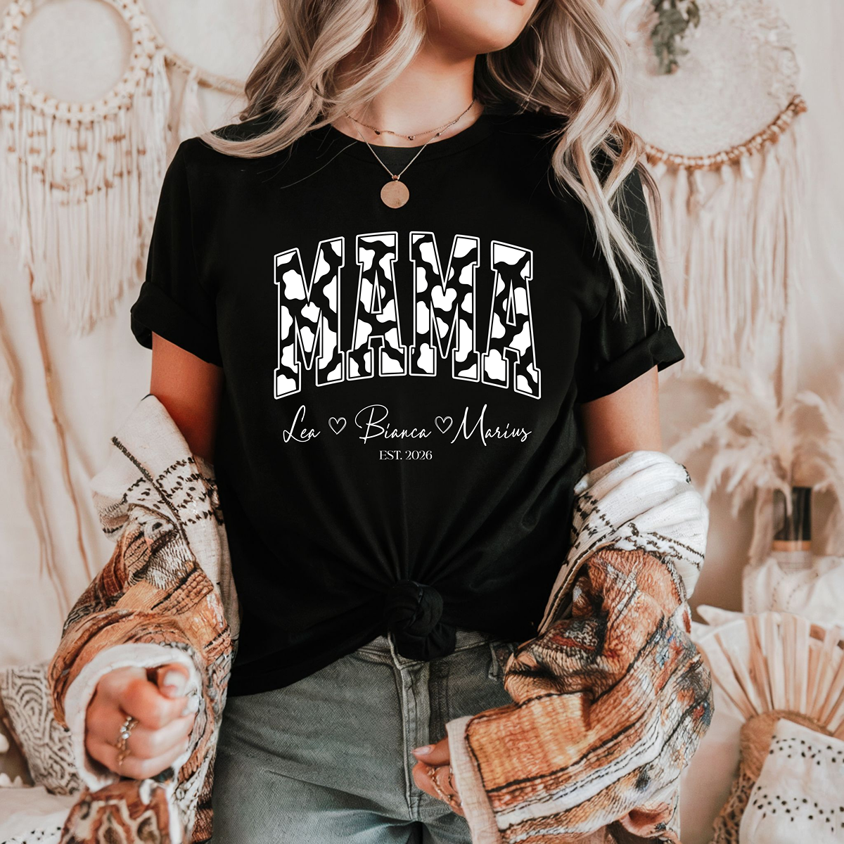 Personalisiertes Kuh Design Mama T-Shirt