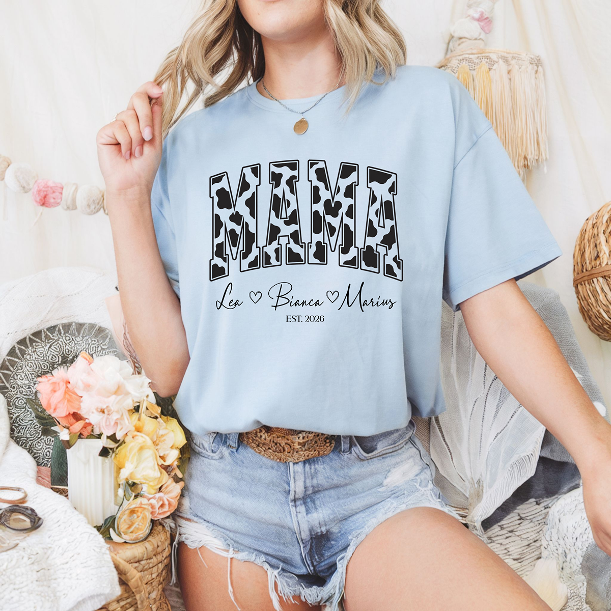 Personalisiertes Kuh Design Mama T-Shirt