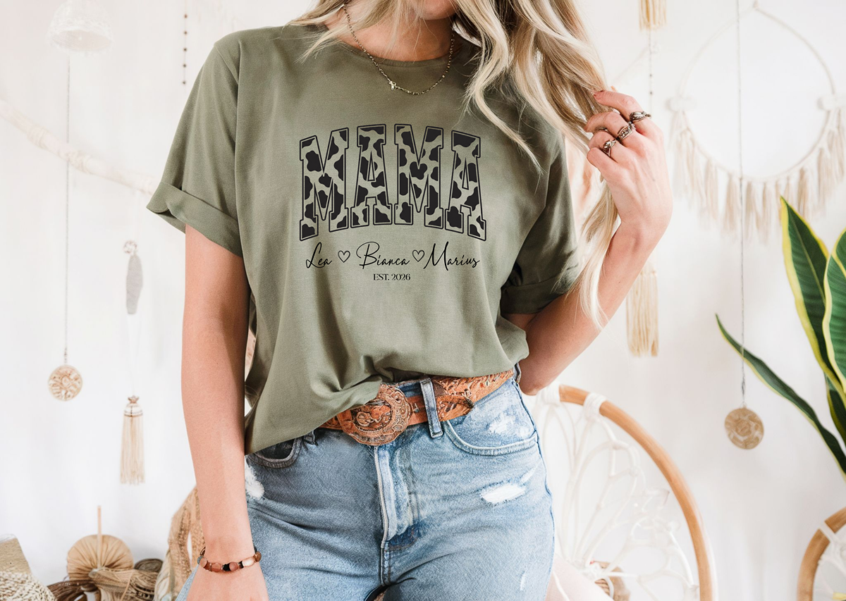 Personalisiertes Kuh Design Mama T-Shirt