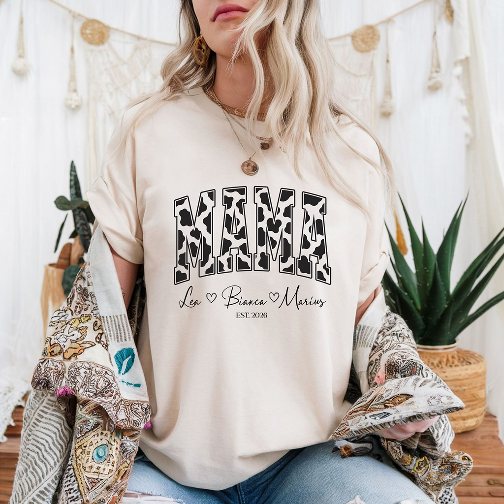 Personalisiertes Kuh Design Mama T-Shirt