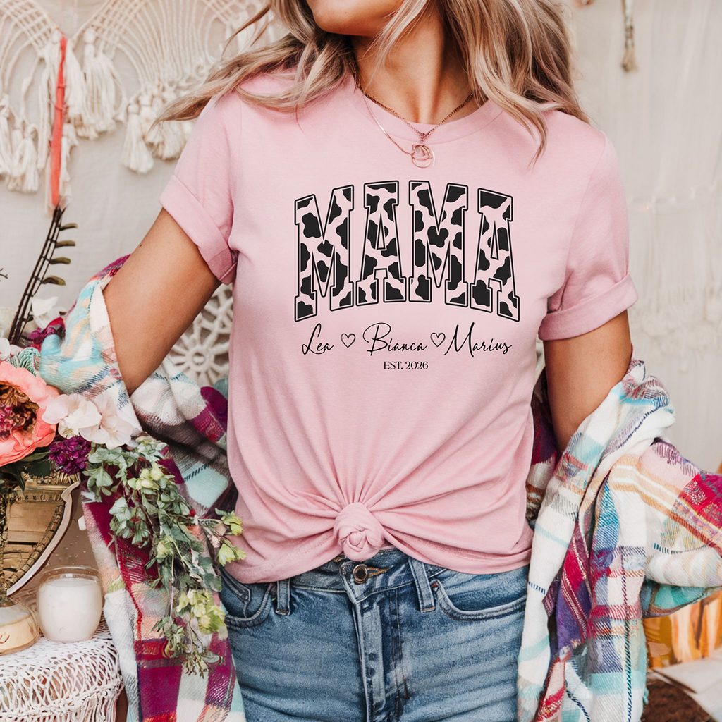 Personalisiertes Kuh Design Mama T-Shirt