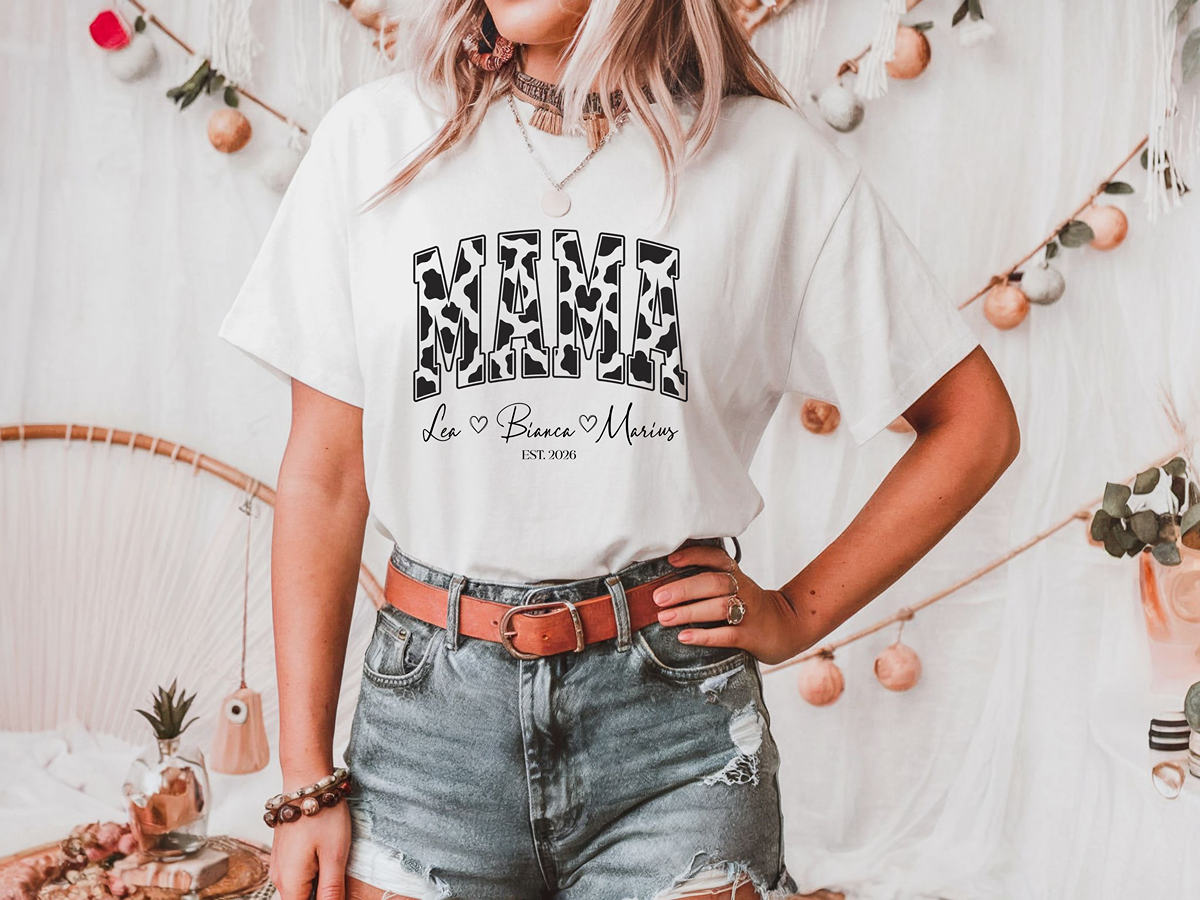 Personalisiertes Kuh Design Mama T-Shirt